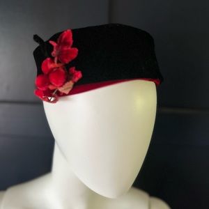 Vintage velvet black and red cherry hat